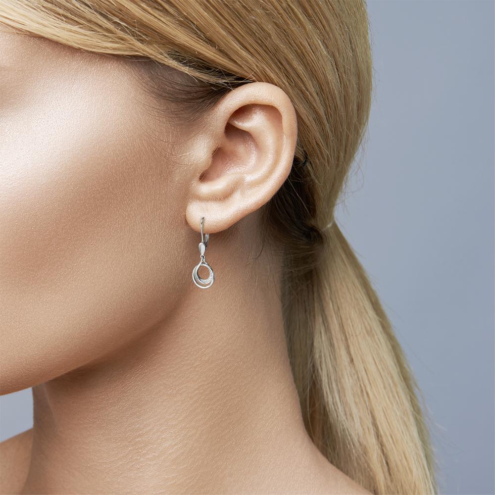 kolczyki wiszące złoto białe 750/18 K Diament 0.03 ct, 8 kamienie, [Brillant], w-si Ø10 mm