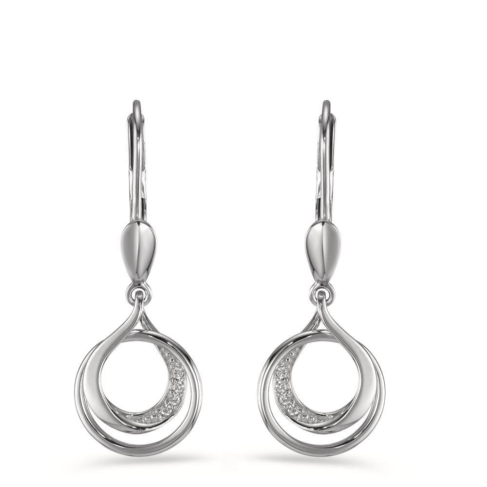 kolczyki wiszące złoto białe 750/18 K Diament 0.03 ct, 8 kamienie, [Brillant], w-si Ø10 mm