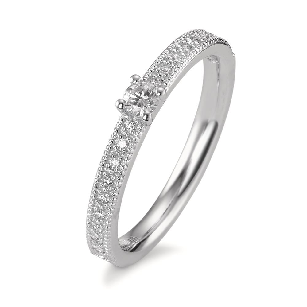 pierścionek zaręczynowy złoto białe 750/18 K Diament 0.16 ct, 19 kamienie, [Brillant], w-si
