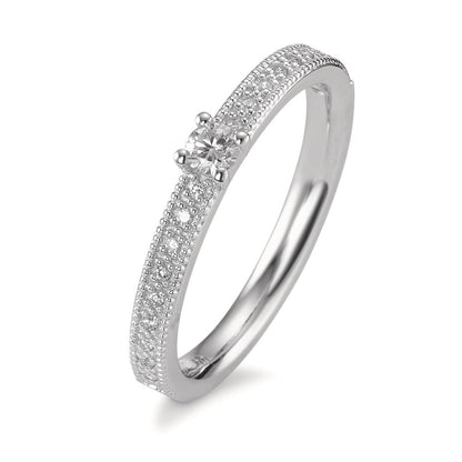 pierścionek zaręczynowy złoto białe 750/18 K Diament 0.16 ct, 19 kamienie, [Brillant], w-si