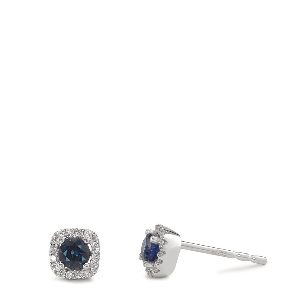 kolczyki wkrętki złoto białe 750/18 K Szafir niebieski, 2 kamienie, Diament biały, 0.10 ct, 24 kamienie, w-si Ø5 mm