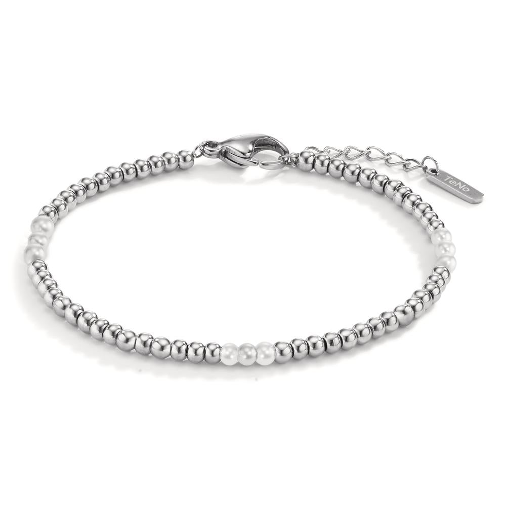 bransoletka stal nierdzewna perła muszlowa biały, 9 Perły, 3 mm 17-19 cm Ø3 mm