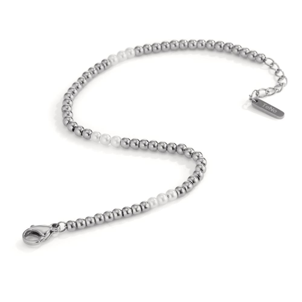 bransoletka stal nierdzewna perła muszlowa biały, 9 Perły, 3 mm 17-19 cm Ø3 mm