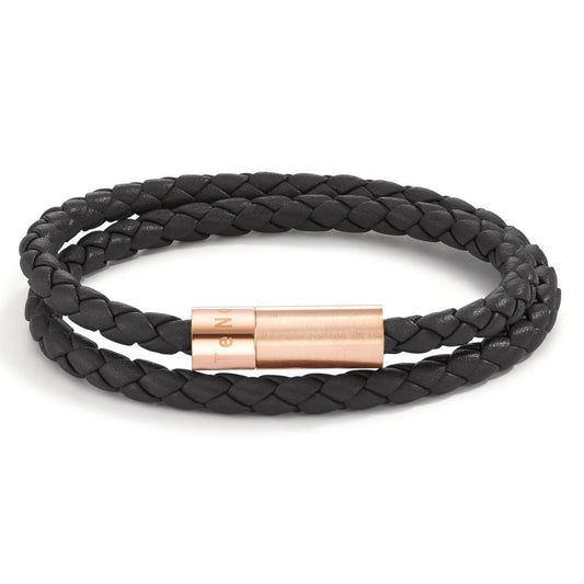 bransoletka skóra, stal nierdzewna róża Powłoka IP 19 cm