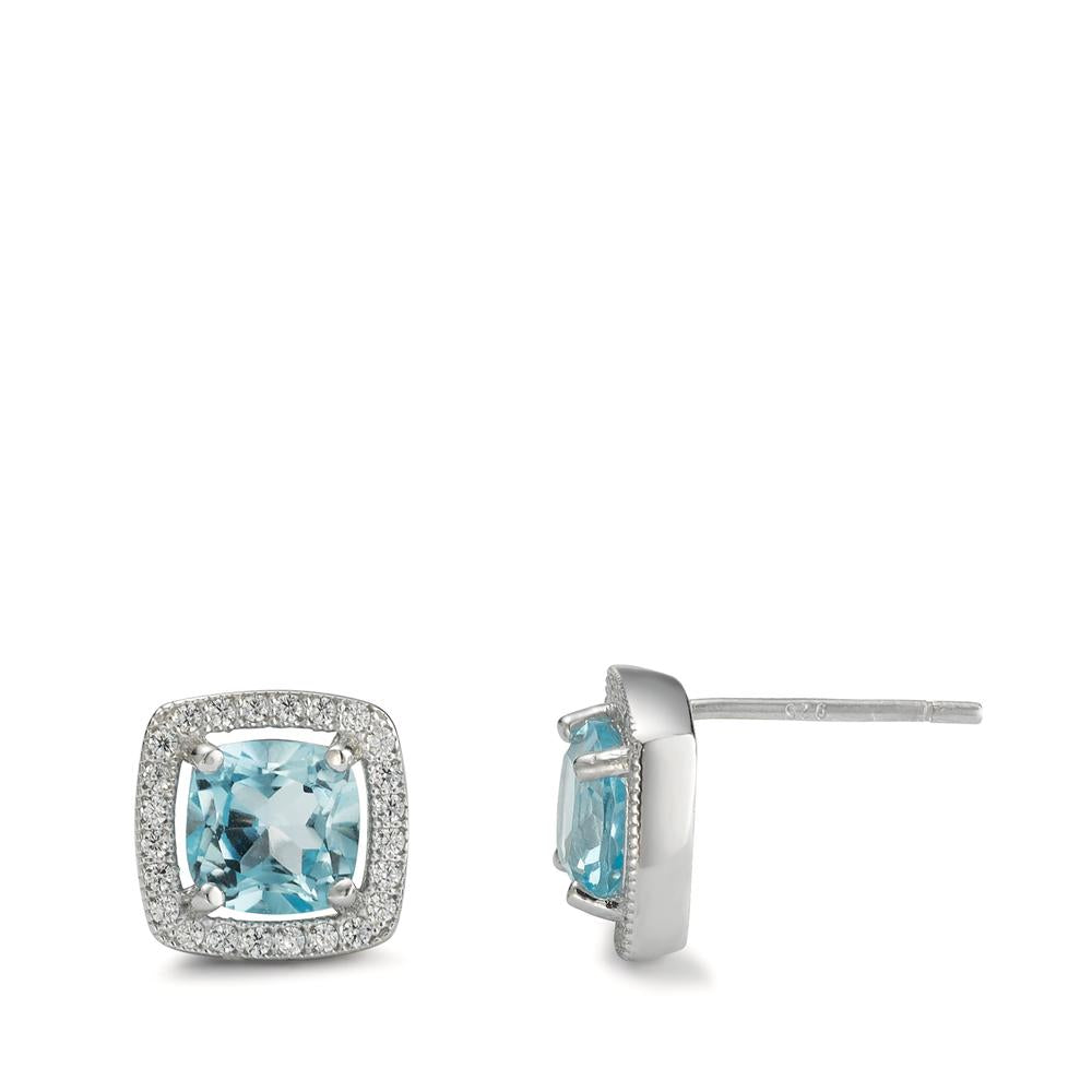 kolczyki wkrętki srebro Topaz niebieski rodowany Ø9.5 mm