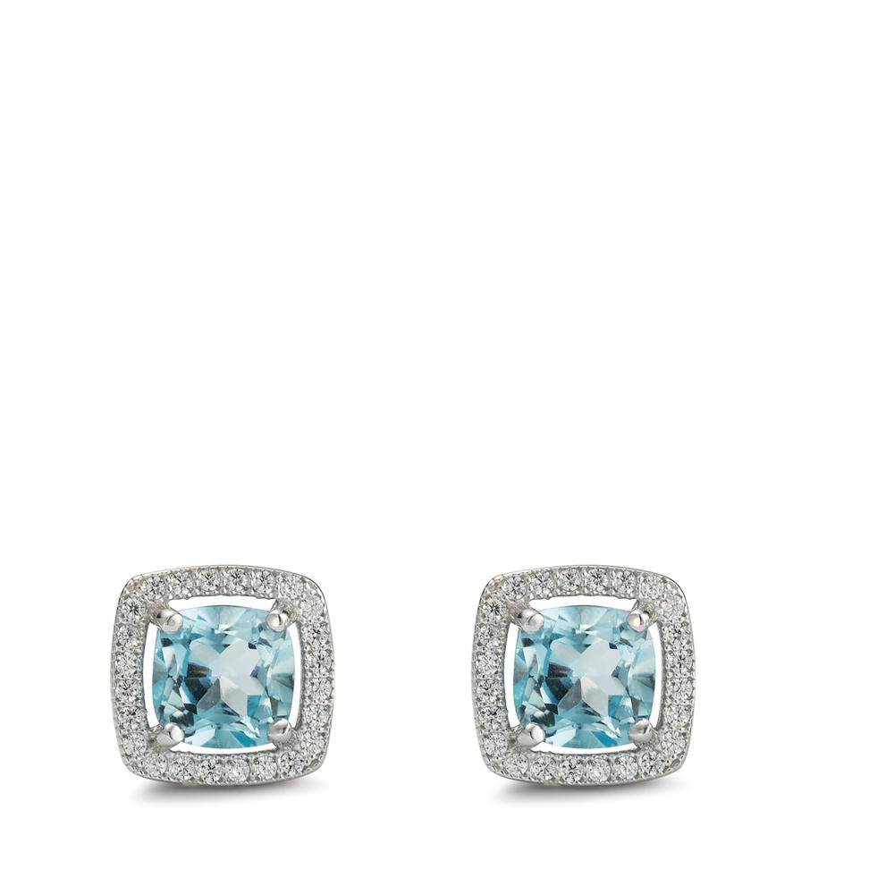 kolczyki wkrętki srebro Topaz niebieski rodowany Ø9.5 mm