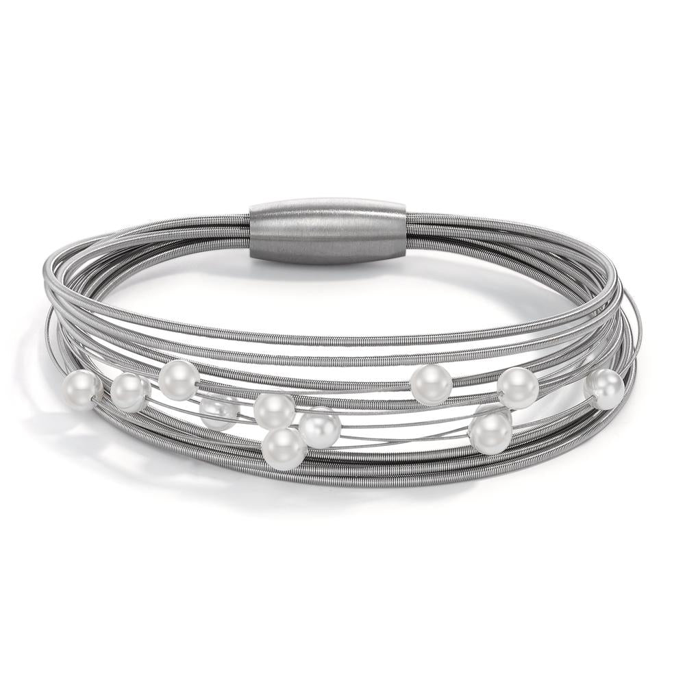 bransoletka stal nierdzewna perła muszlowa biały, 12 Perły, 5 mm 19 cm