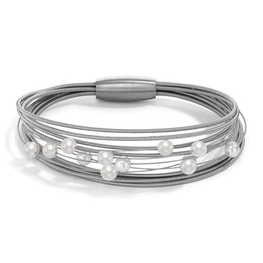 bransoletka stal nierdzewna perła muszlowa biały, 12 Perły, 5 mm 19 cm