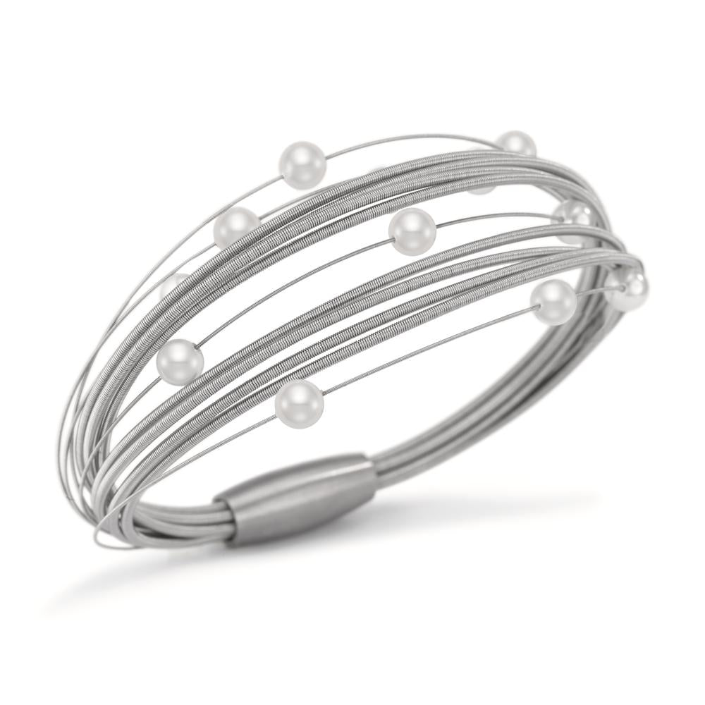 bransoletka stal nierdzewna perła muszlowa biały, 12 Perły, 5 mm 19 cm