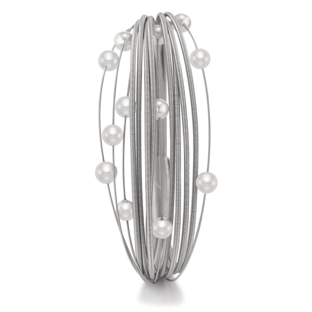 bransoletka stal nierdzewna perła muszlowa biały, 12 Perły, 5 mm 19 cm