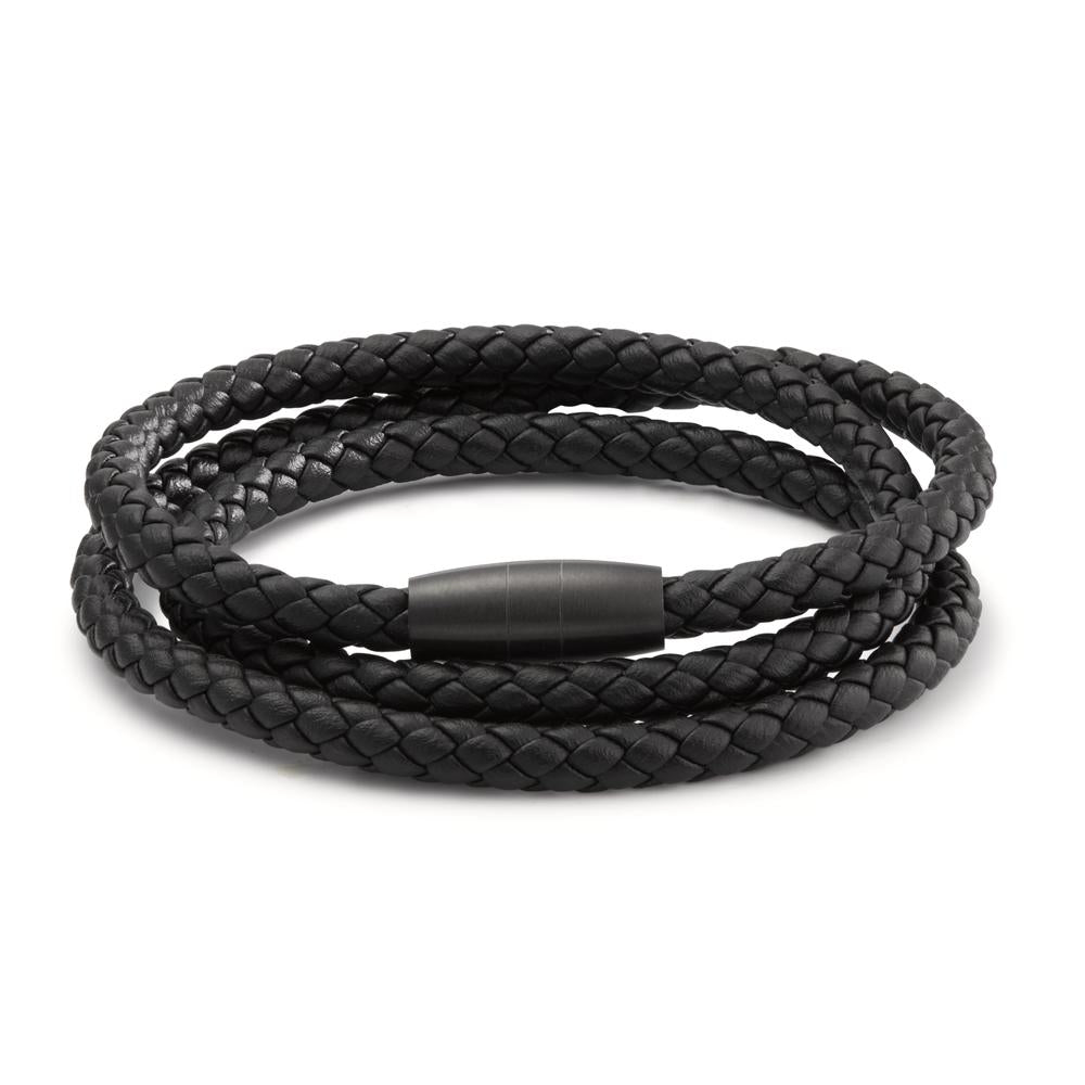 bransoletka stal nierdzewna, skóra czarny Powłoka IP 21 cm Ø5.5 mm