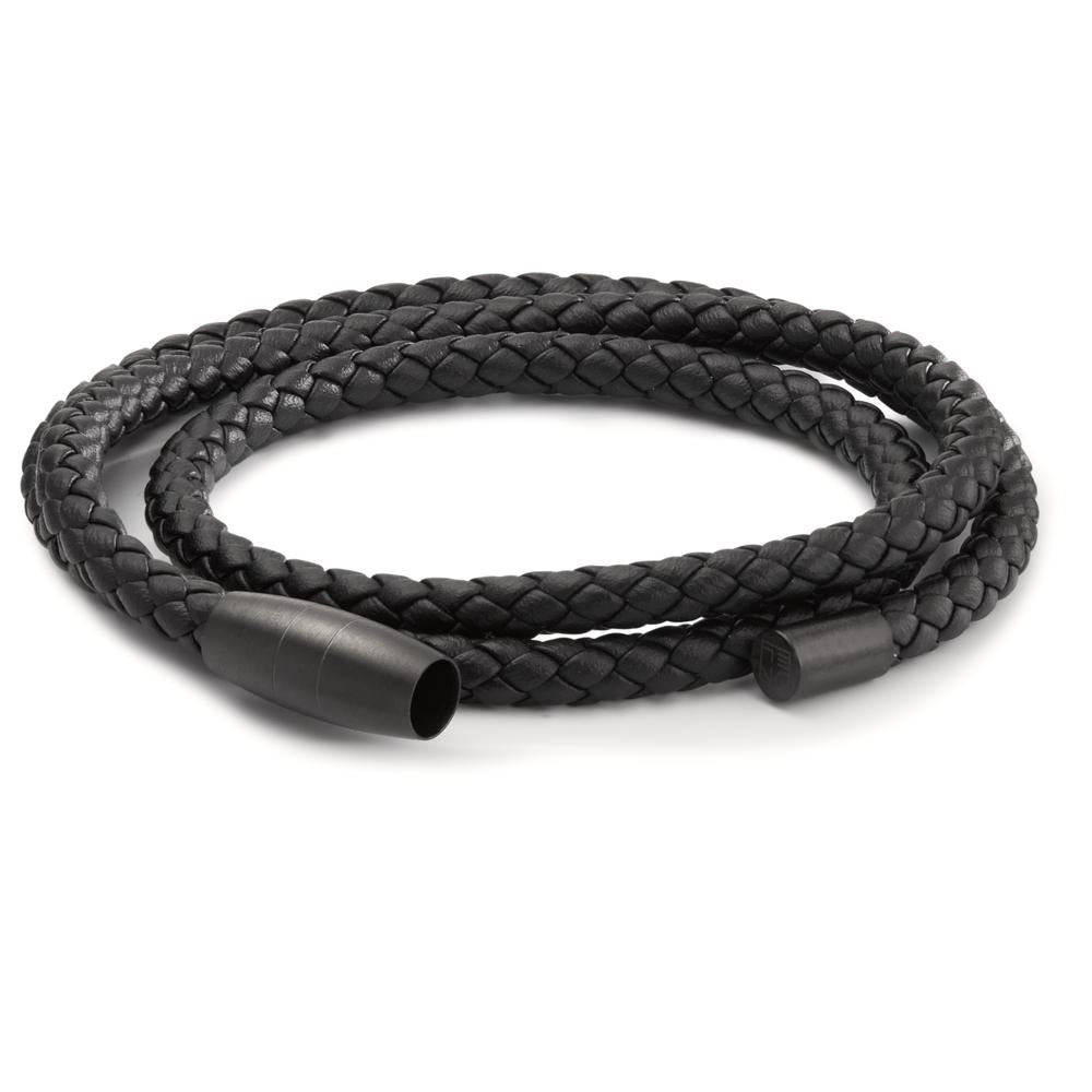 bransoletka stal nierdzewna, skóra czarny Powłoka IP 21 cm Ø5.5 mm