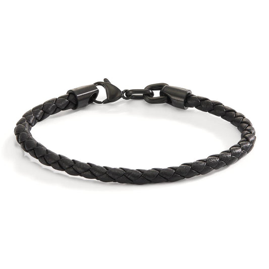 bransoletka stal nierdzewna, skóra czarny Powłoka IP 19 cm Ø5 mm