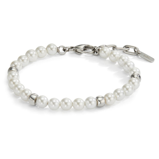 bransoletka stal nierdzewna perła muszlowa biały, 23 Perły, 6.5 mm 17.5-21.5 cm Ø6 mm