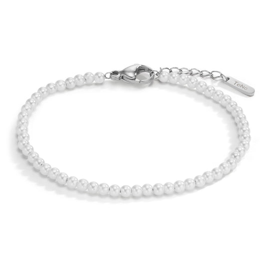 bransoletka stal nierdzewna perła muszlowa biały, 52 Perły, 3 mm 17.5-19.5 cm Ø3 mm
