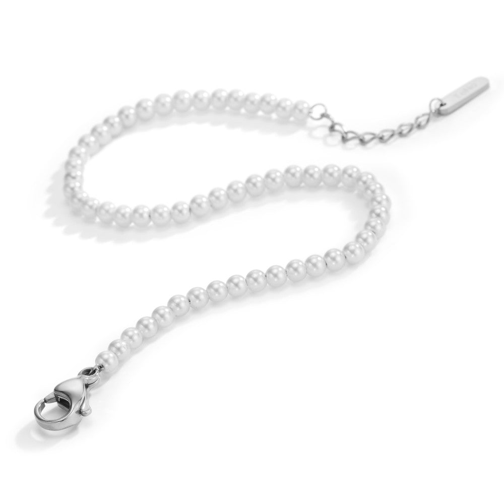 bransoletka stal nierdzewna perła muszlowa biały, 52 Perły, 3 mm 17.5-19.5 cm Ø3 mm