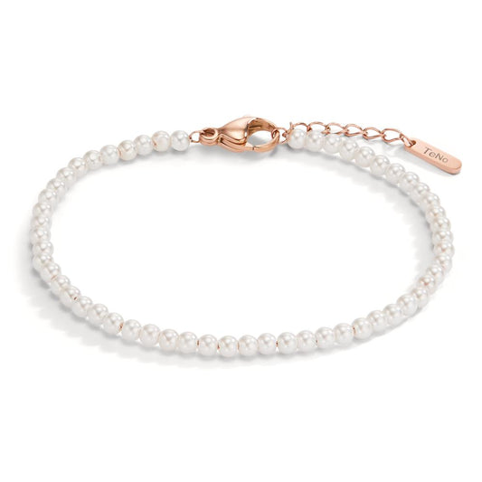 bransoletka stal nierdzewna róża Powłoka IP perła muszlowa 17.5-19.5 cm Ø3 mm
