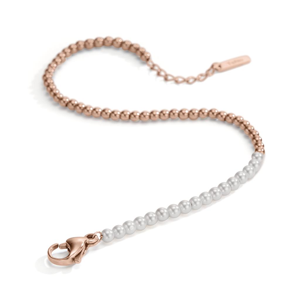 bransoletka stal nierdzewna róża Powłoka IP perła muszlowa biały, 17 Perły, 3 mm 17.5-19.5 cm Ø3 mm