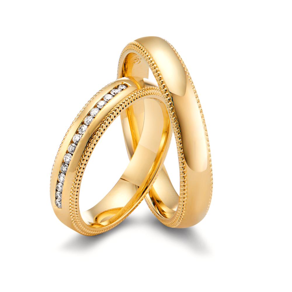 obrączka partnerska złoto żółte 750/18 K Diament 0.112 ct, 15 kamienie, w-si