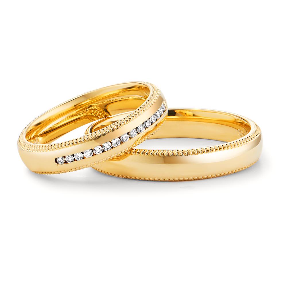 obrączka partnerska złoto żółte 750/18 K Diament 0.112 ct, 15 kamienie, w-si