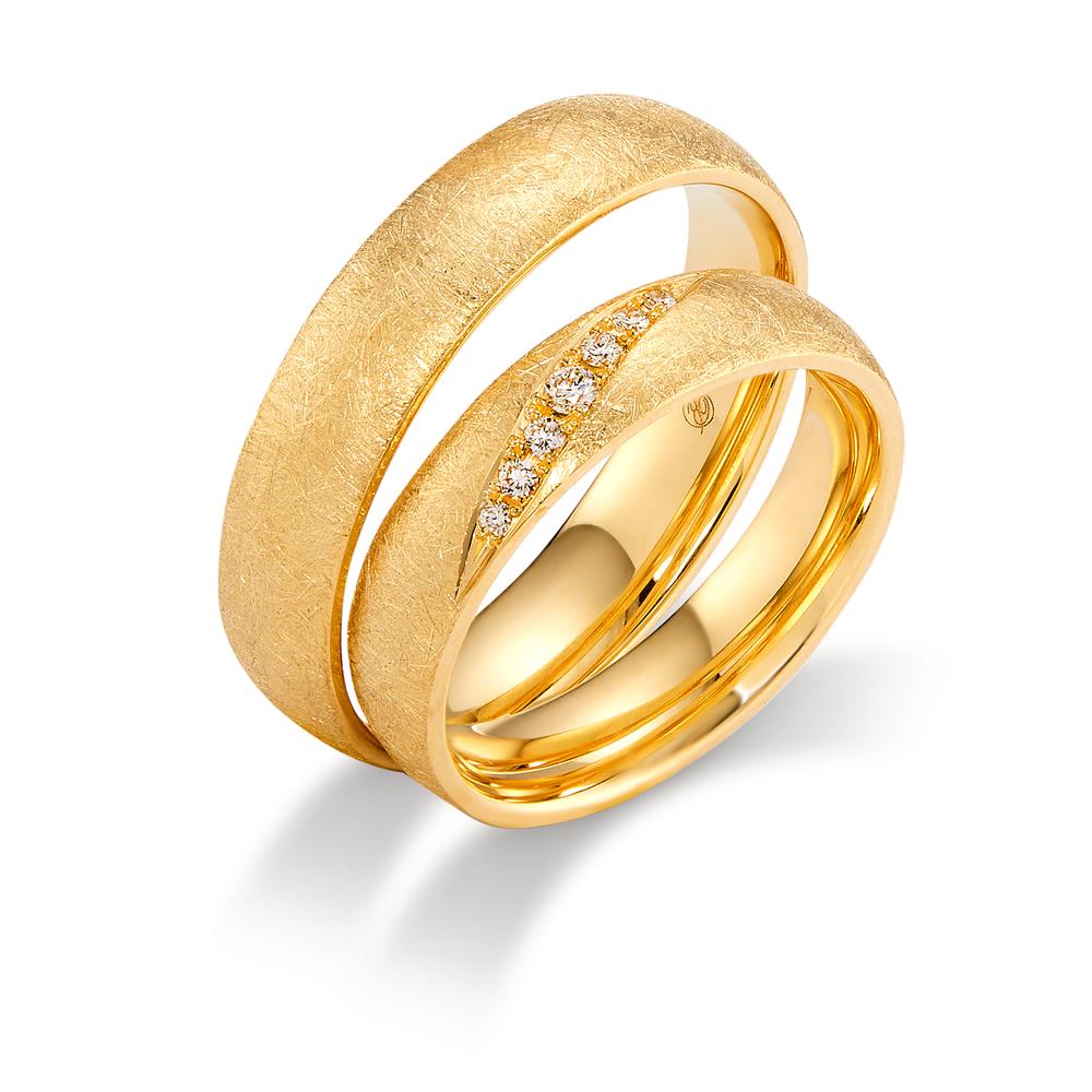 obrączka partnerska złoto żółte 750/18 K Diament 0.066 ct, 7 kamienie, tw-vsi