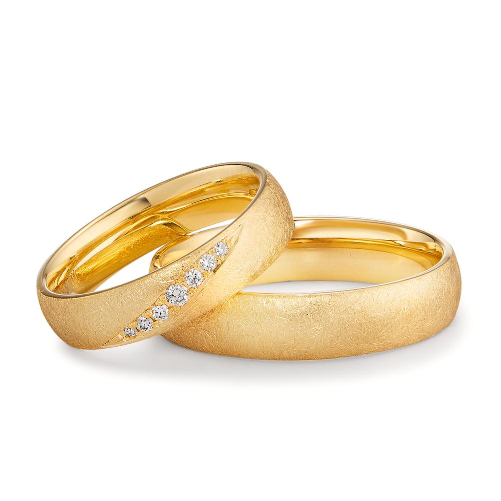 obrączka partnerska złoto żółte 750/18 K Diament 0.066 ct, 7 kamienie, tw-vsi