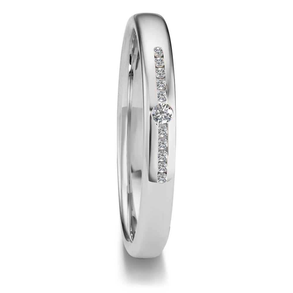 obrączka partnerska złoto białe 750/18 K Diament 0.08 ct, 11 kamienie, tw-vsi