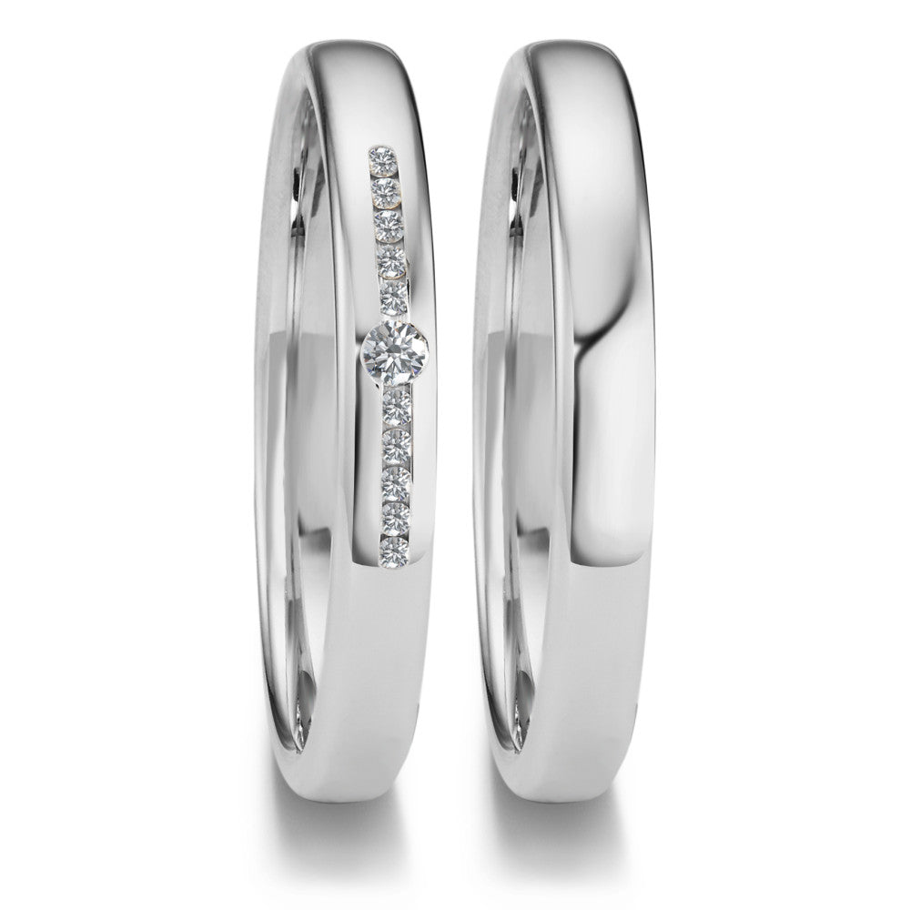 obrączka partnerska złoto białe 750/18 K Diament 0.08 ct, 11 kamienie, tw-vsi
