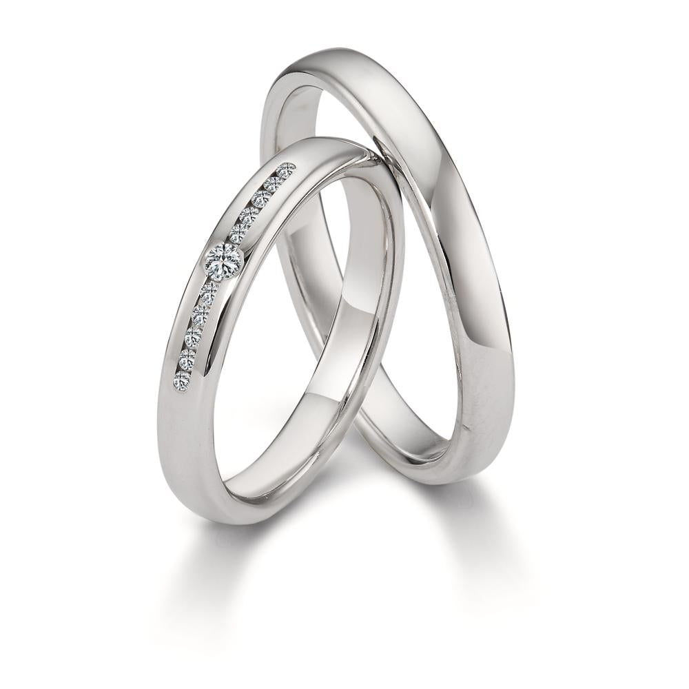 obrączka partnerska złoto białe 750/18 K Diament 0.08 ct, 11 kamienie, tw-vsi