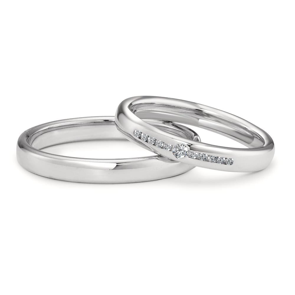 obrączka partnerska złoto białe 750/18 K Diament 0.08 ct, 11 kamienie, tw-vsi