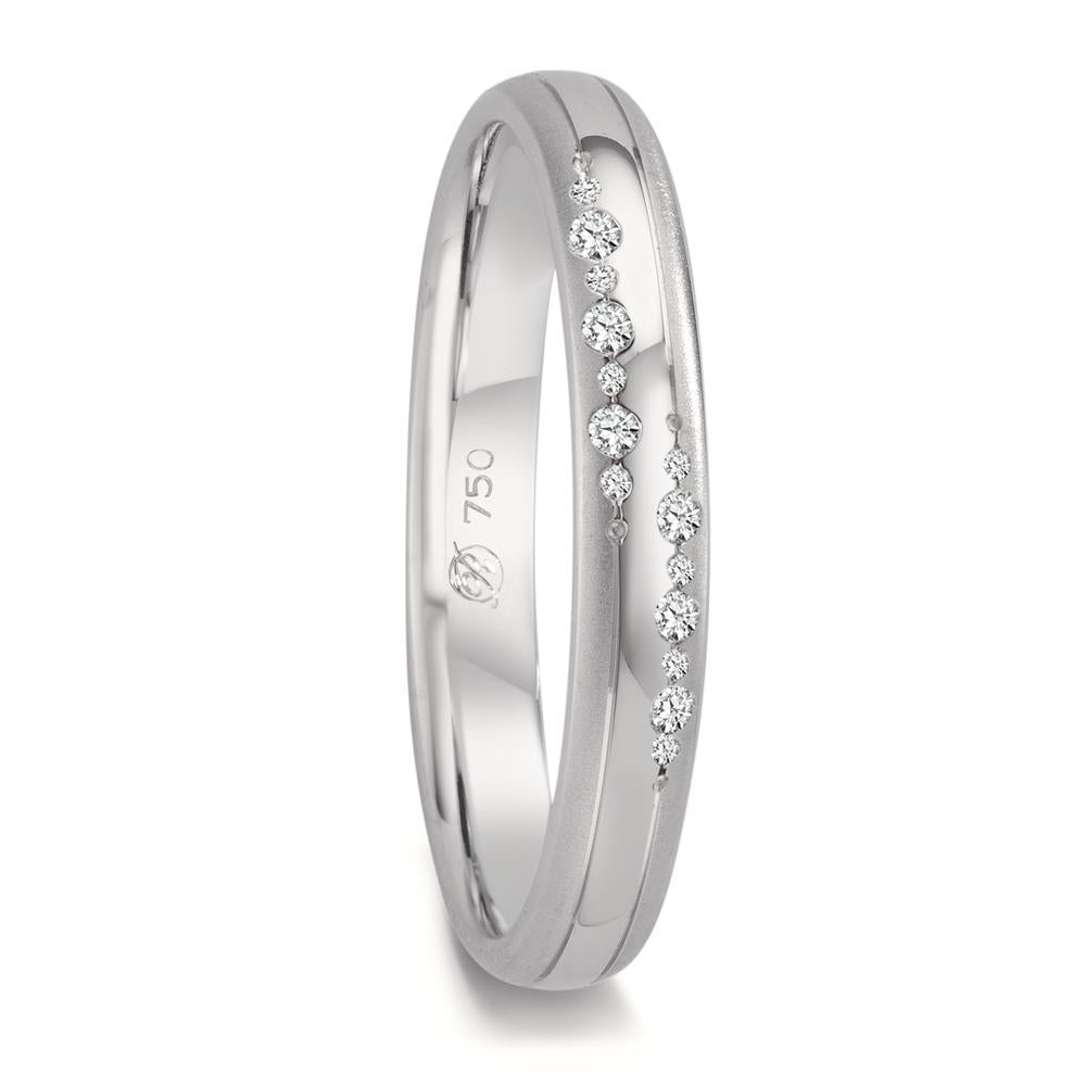 obrączka partnerska złoto białe 750/18 K Diament 0.064 ct, 14 kamienie, w-vsi
