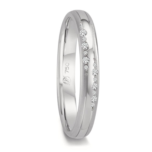 obrączka partnerska złoto białe 750/18 K Diament 0.064 ct, 14 kamienie, w-vsi
