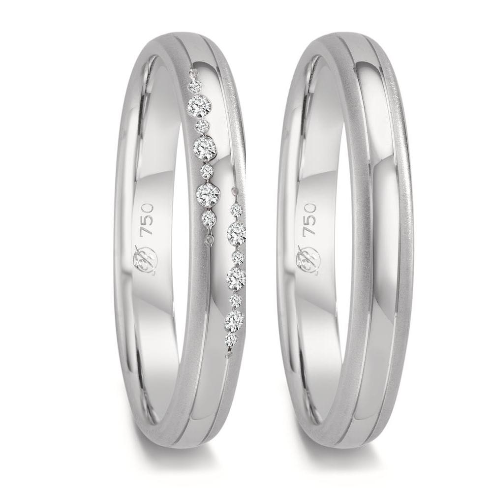 obrączka partnerska złoto białe 750/18 K Diament 0.064 ct, 14 kamienie, w-vsi