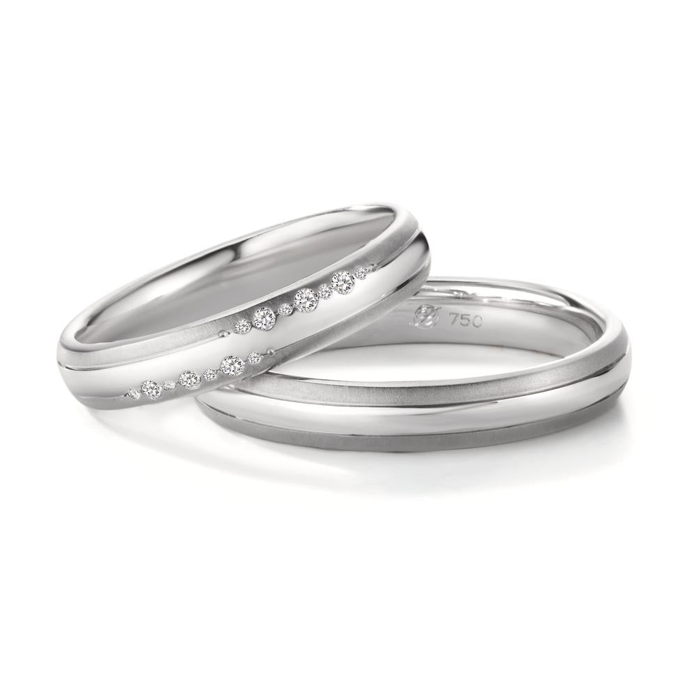 obrączka partnerska złoto białe 750/18 K Diament 0.064 ct, 14 kamienie, w-vsi