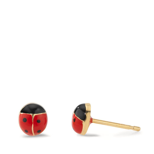 kolczyki wkrętki złoto żółte 375/9 K, silikon emaliowany biedronki Ø5.5 mm
