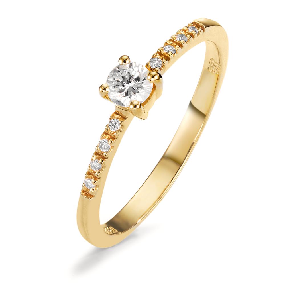 pierścionek zaręczynowy złoto żółte 750/18 K Diament biały, 0.04 ct, 8 kamienie, w-si, Diament biały, 0.20 ct, [Brillant], w-si