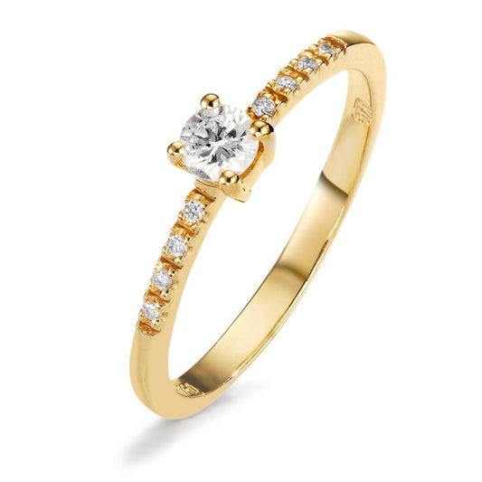 pierścionek zaręczynowy złoto żółte 750/18 K Diament biały, 0.04 ct, 8 kamienie, w-si, Diament biały, 0.20 ct, [Brillant], w-si