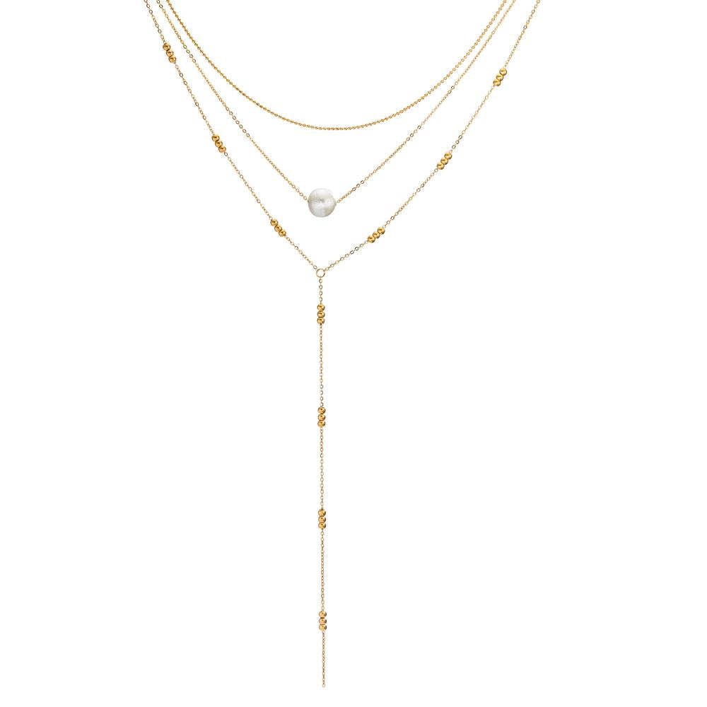 Naszyjnik stal nierdzewna żółty Powłoka IP błyszczące perły biały, 11 mm 38-44 cm