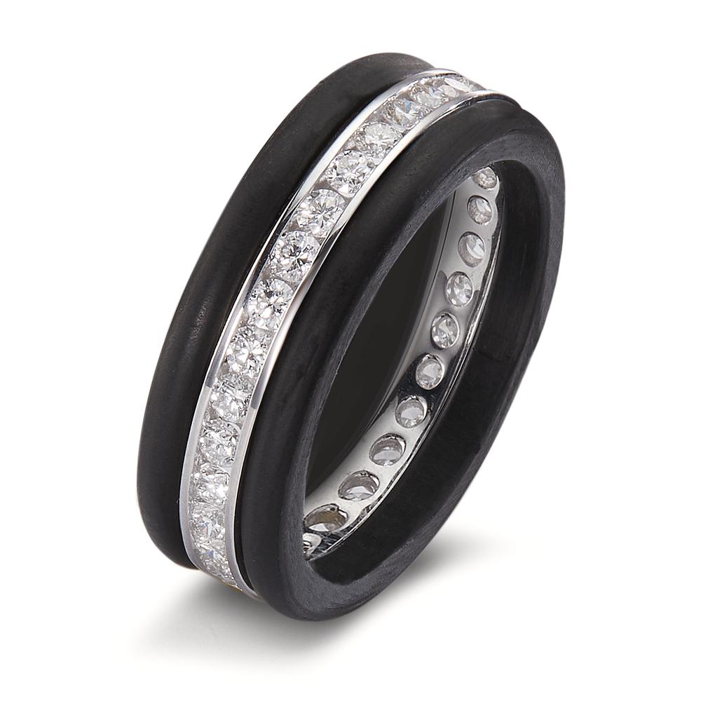 pierścionek złoto białe 750/18 K, węgiel Diament 1 ct, 28 kamienie, w-si