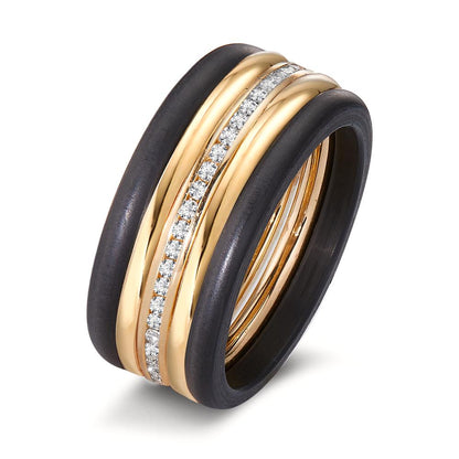 pierścionek złoto żółte 750/18 K, węgiel Diament 0.25 ct, 50 kamienie, w-si