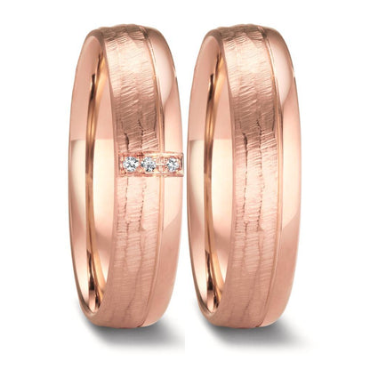 obrączka partnerska złoto różowe 750/18 K Diament 0.015 ct, 3 kamienie, w-si