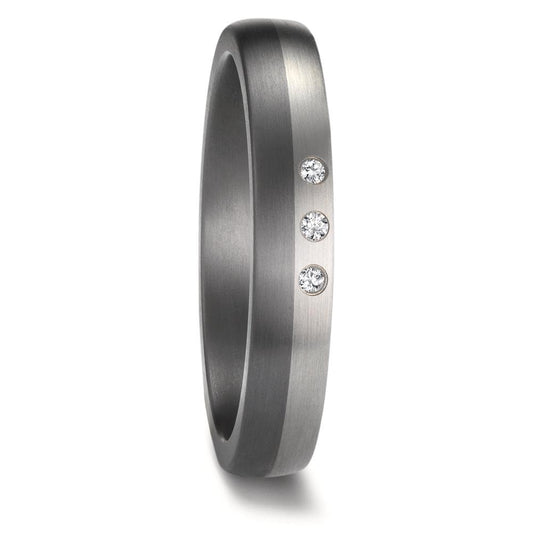 obrączka partnerska tantal 999, platyna 950 Diament 0.03 ct, 3 kamienie, w-si