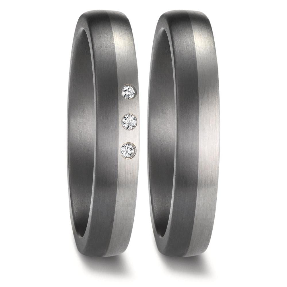 obrączka partnerska tantal 999, platyna 950 Diament 0.03 ct, 3 kamienie, w-si