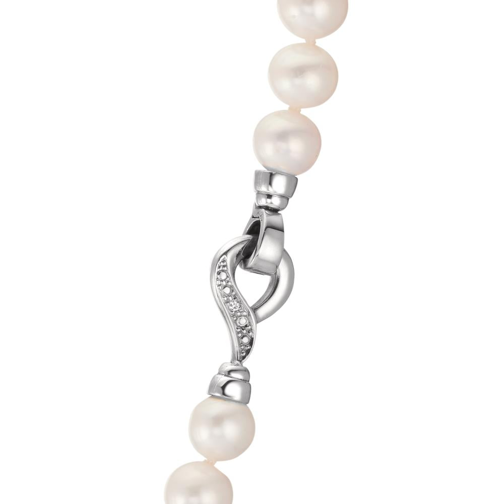 Naszyjnik złoto białe 750/18 K Diament 0.02 ct, 2 kamienie, w-si Perła hodowana w wodzie słodkiej 50 cm