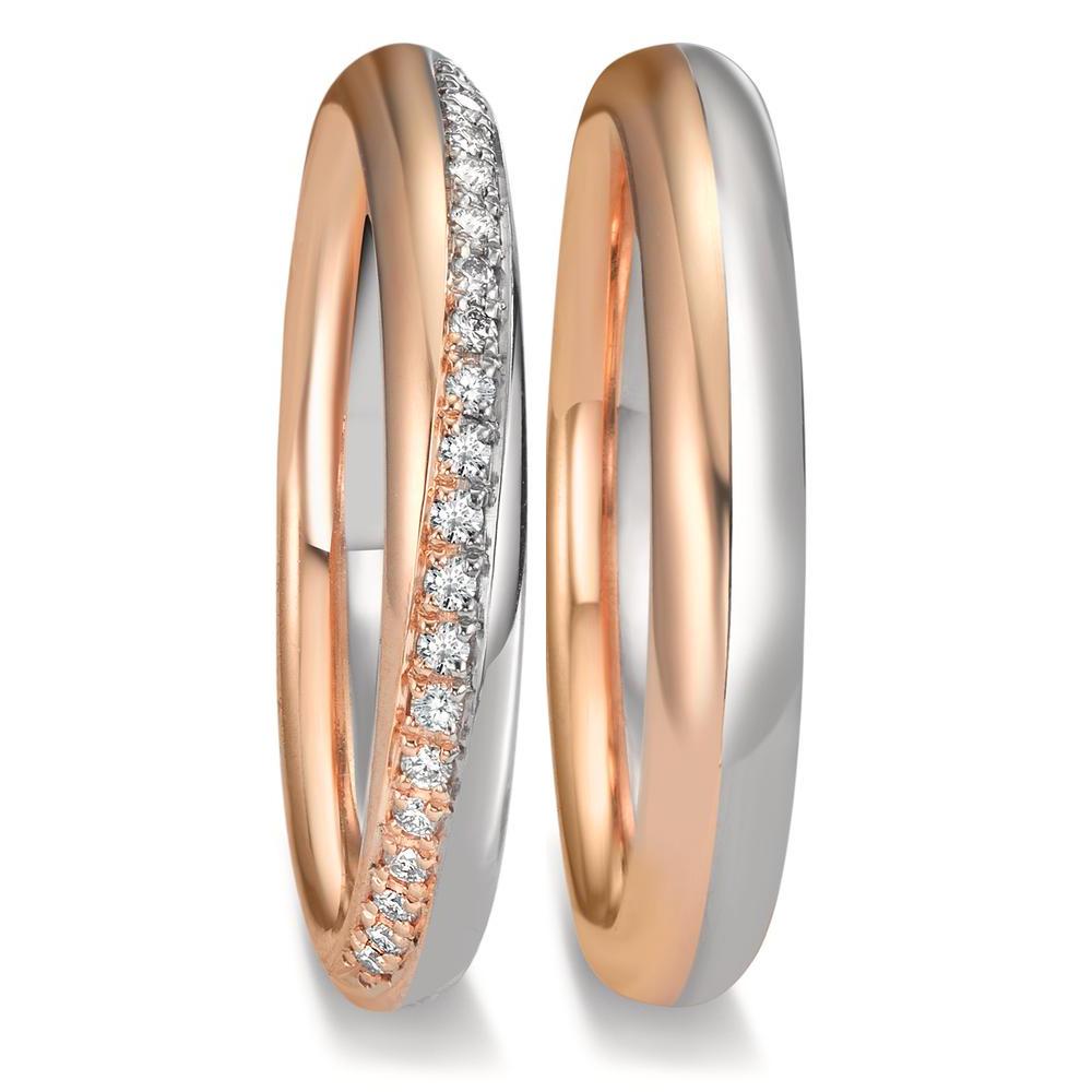 obrączka partnerska złoto białe 750/18 K, złoto różowe 750/18 K Diament 0.10 ct, 20 kamienie, tw-vsi