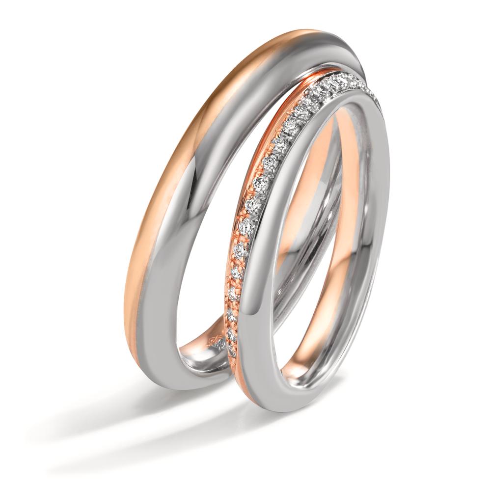 obrączka partnerska złoto białe 750/18 K, złoto różowe 750/18 K Diament 0.10 ct, 20 kamienie, tw-vsi