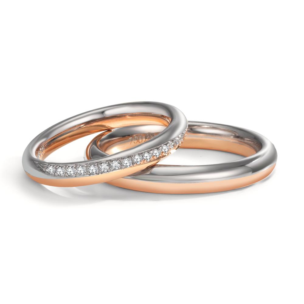 obrączka partnerska złoto białe 750/18 K, złoto różowe 750/18 K Diament 0.10 ct, 20 kamienie, tw-vsi