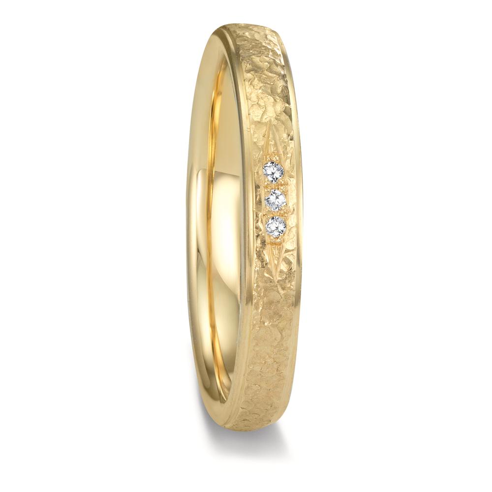 obrączka partnerska złoto żółte 750/18 K Diament 0.015 ct, 3 kamienie, tw-vsi