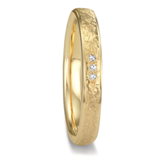 obrączka partnerska złoto żółte 750/18 K Diament 0.015 ct, 3 kamienie, tw-vsi
