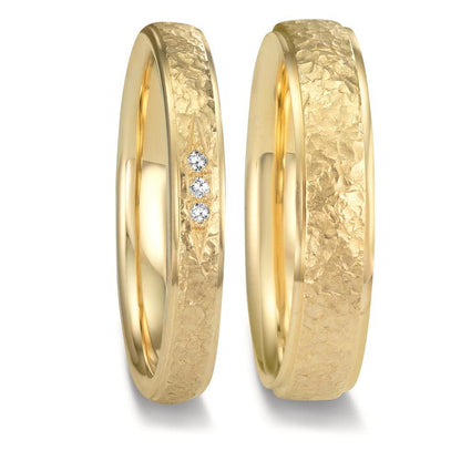 obrączka partnerska złoto żółte 750/18 K Diament 0.015 ct, 3 kamienie, tw-vsi